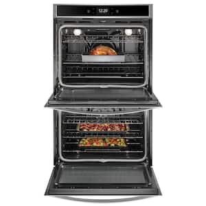 27 in. Smart Double Electric Wall Oven with Air Fry, When Connected in Black on Stainless Steel
