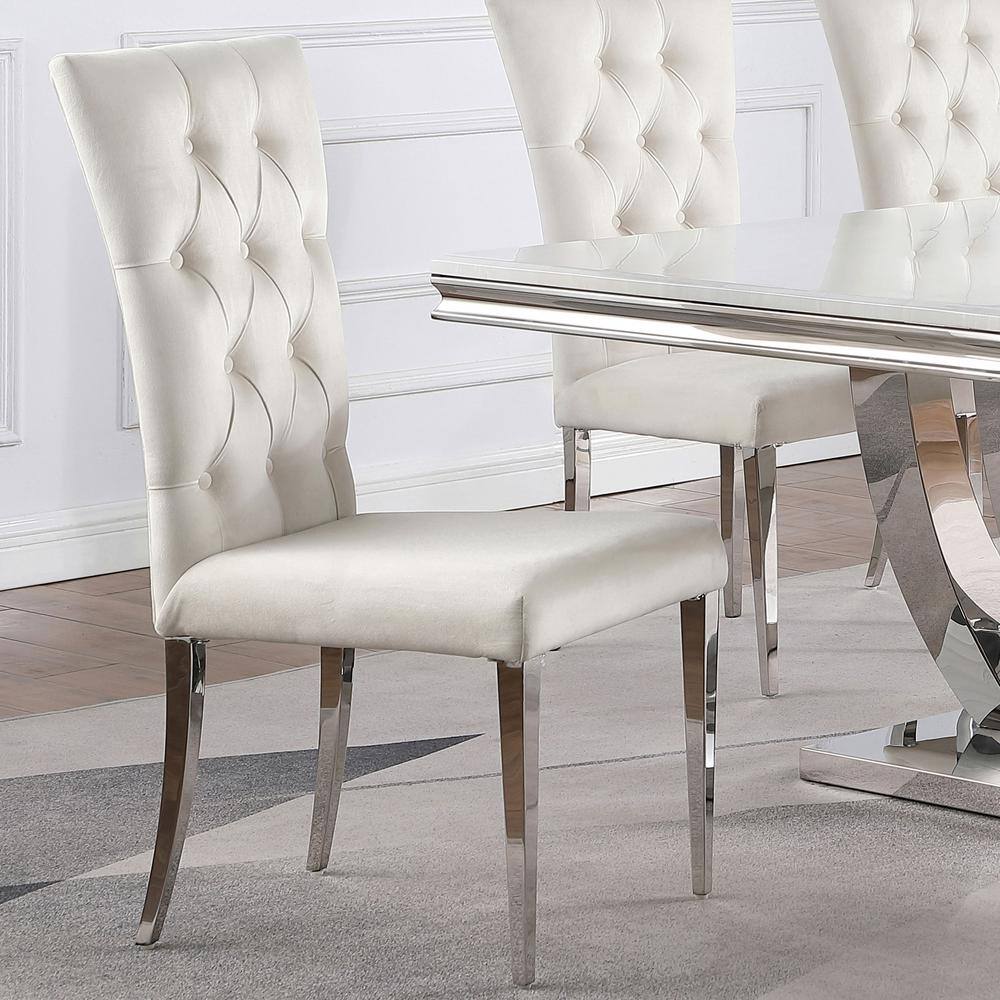 Parsons White Velvet Side Chair with Polished Chrome Legs