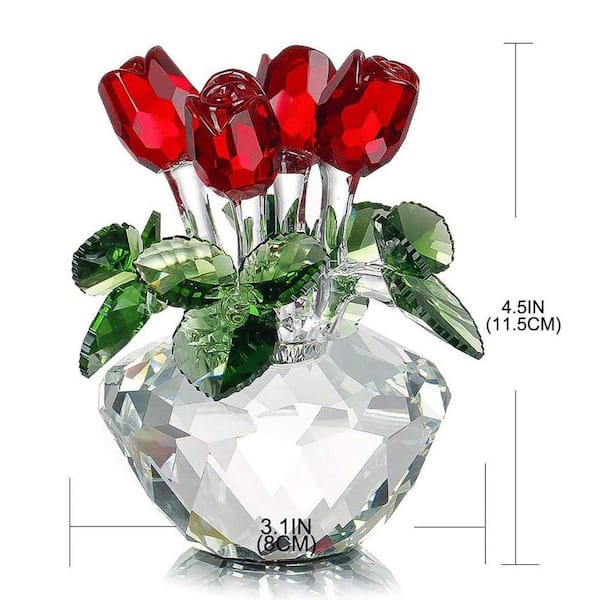 4.5 in. x 3.5 in. Red Crystal Rose Figurine in Gift Box: Spring