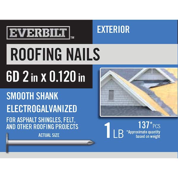 Everbilt 6D 2 in. Roofing Nails Electro-Galvanized 1 lb. (Approximately 137-Pieces)