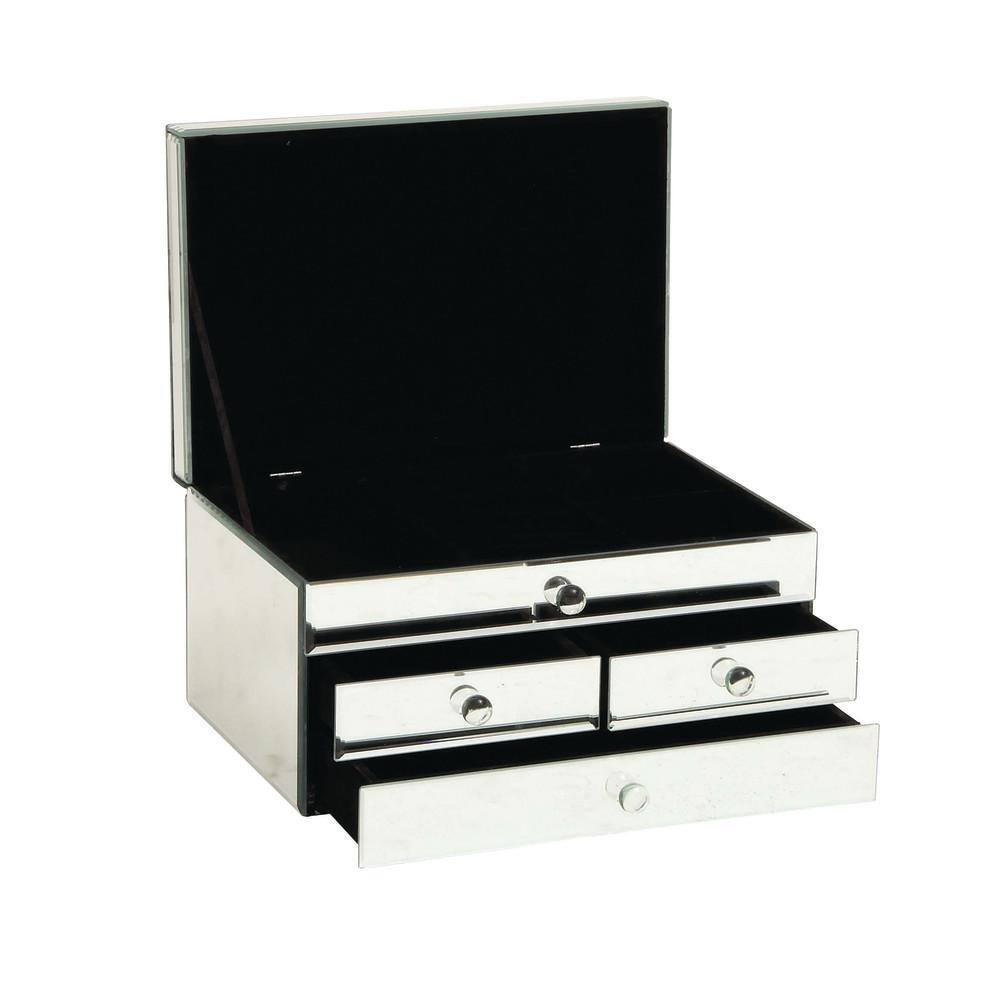 Silver Mirrored Glass 4-Drawer Jewelry Box