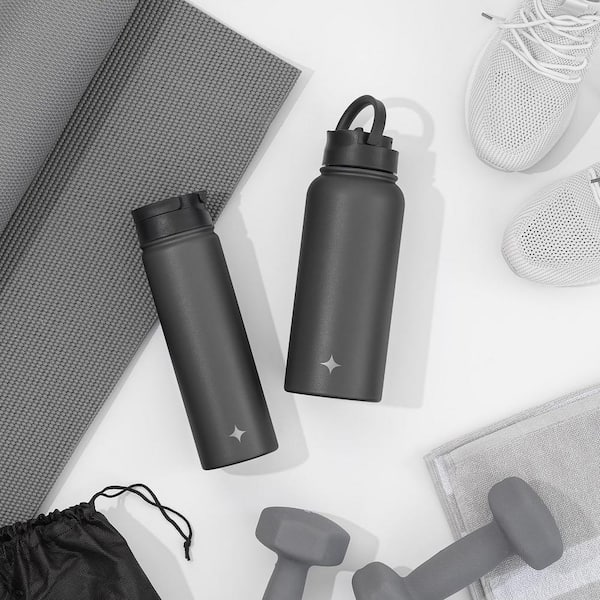 JoyJolt Glass Water Bottle with Carry Strap & Silicone Sleeve - 20 oz - Black
