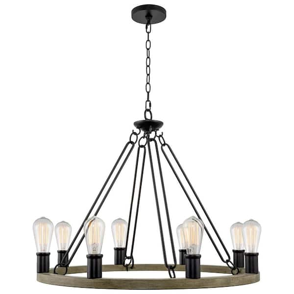 Kira Home Jericho 60-Watt 8-Light Black Farmhouse Chandelier, No Bulb Included
