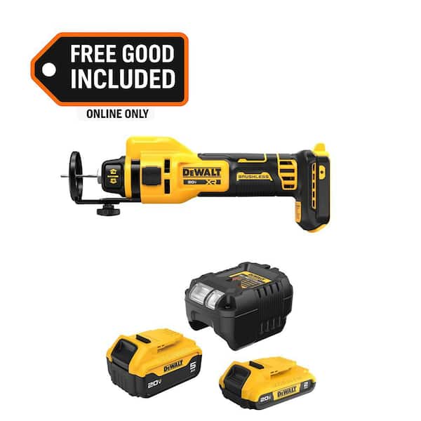 XR 20-Volt Lithium-Ion Cordless Rotary Drywall Cut-Out Tool with 20-Volt MAX 5.0 Ah and 2.0 Ah Battery Packs and Charger