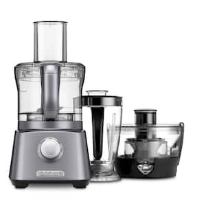 Kitchen Central 12-Cup Silver 3-in-1 Food Processor with Blender and Juice Extractor Attachments