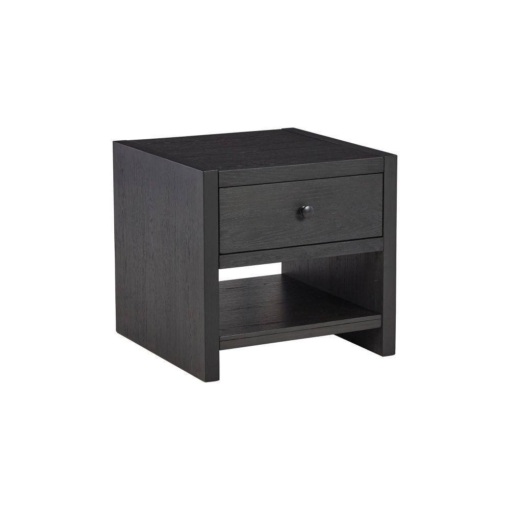 Benjara 23.88 in. Black Square Wood End Table with Single Drawer