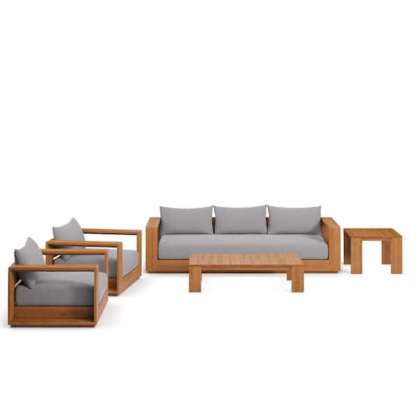 Tahoe Outdoor Patio Acacia Wood 5-Piece Furniture Set in Natural Light Gray