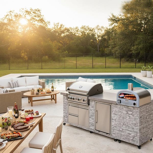 PROKAn 96 in. European Ledge 5B Propane Grill Island in Gray with