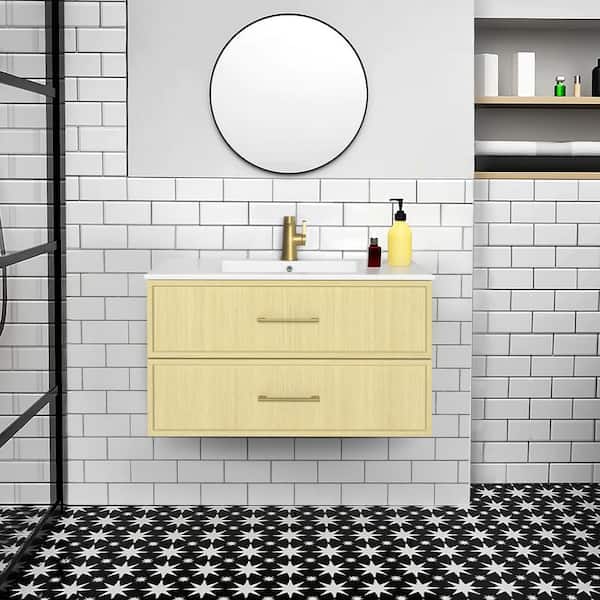Cassidy 36 in. W x 18 in. D x 20 in. H Single Sink Wall Mounted Bath Vanity in Lago with Cultured Marble Top in White