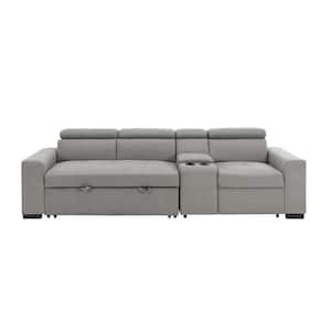 Aldrich 108 in. Straight Arm 2-piece Microfiber Sectional Sofa in Light Gray with Right Console
