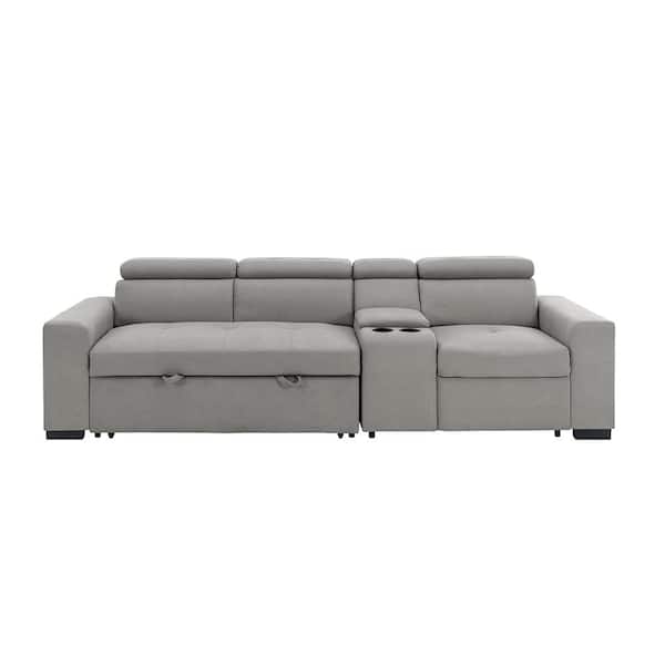 Unbranded Aldrich 108 in. Straight Arm 2-piece Microfiber Sectional Sofa in Light Gray with Right Console