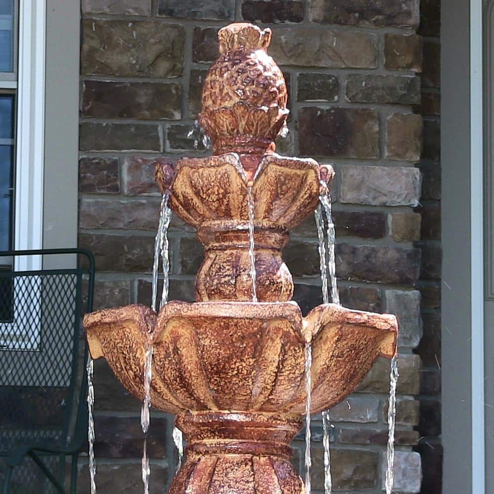 Tan Fiberglass Resin 4-Tier Pineapple Outdoor Water Fountain
