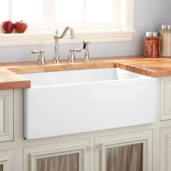 Kingsman White Fireclay 30 in. Single Bowl Farmhouse Apron Reversible Kitchen Sink with Strainer
