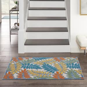 Aloha Ivory Multicolor 3 ft. x 5 ft. Botanical Contemporary Indoor/Outdoor Area Rug