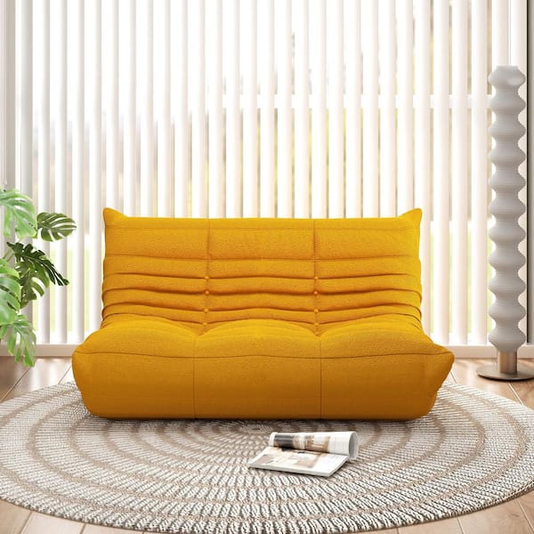 Magic Home 2 Seater Sofa Couch with Deep Seats, 53 in. Rectangle Armless Teddy Velvet Bean Bag Chair for Apartment (Yellow)