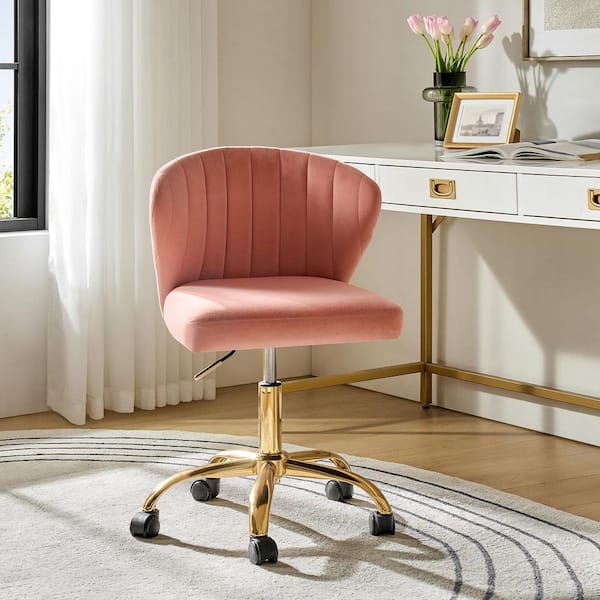 Ilia Modern Velvet up to 35 in. Swivel Adjustable Height Task Chair with Wheels and Channel-tufted Back -Pink