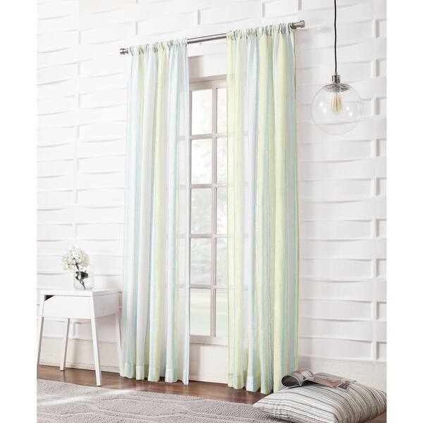 LICHTENBERG Sheer Citrine No. 918 Millennial Laina Stripe Sheer Curtain Panel, 50 in. W x 84 in. L