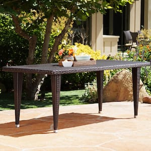 74 in. Gray Rectangular Iron Outdoor Dining Table Patio Wicker Table
