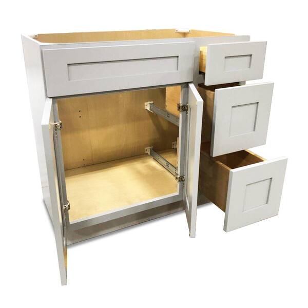 Krosswood Doors White Plywood Shaker Stock Ready to Assemble Vanity Sink Base Kitchen Cabinet 36 in. W x 34.5 in. D H x 21 in. D