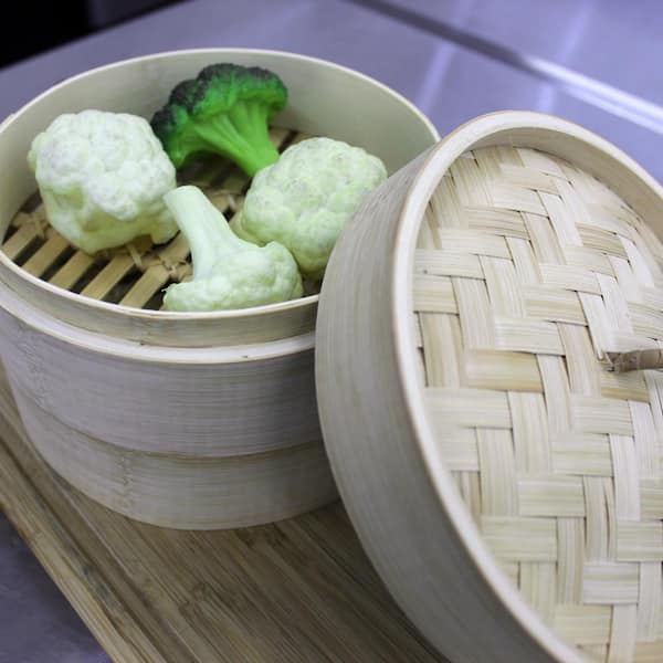 12 Natural Bamboo Bun & Vegetable Steamer Basket w/ Woven Lid 12 Inch