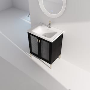28 in. W Single Sink Freestanding Bath Vanity in Black with White Ceramic Top (Freestanding Cabinet)