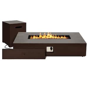 56 in. 50,000 BTU Outdoor Fire Pit Table with Propane Tank Cover, Fire Glass Beads and Lid