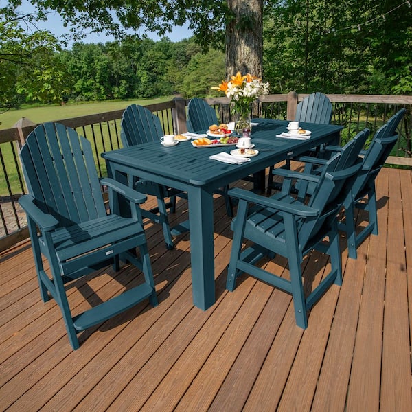 Highwood Hamilton Nantucket Blue 7-Piece Recycled Plastic Rectangular Outdoor Balcony Height Dining Set