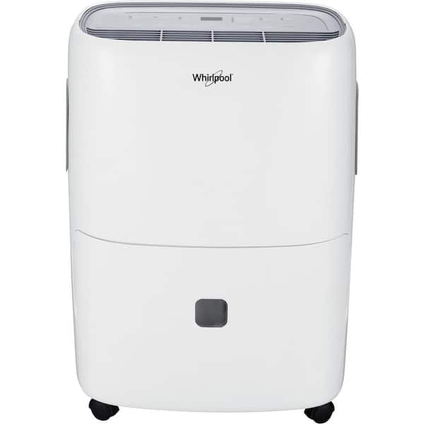 Whirlpool 50-Pint Portable Dehumidifier with 24-Hour Timer, Auto Shut-Off, Easy-Clean Filter, Auto-Restart and Wheels
