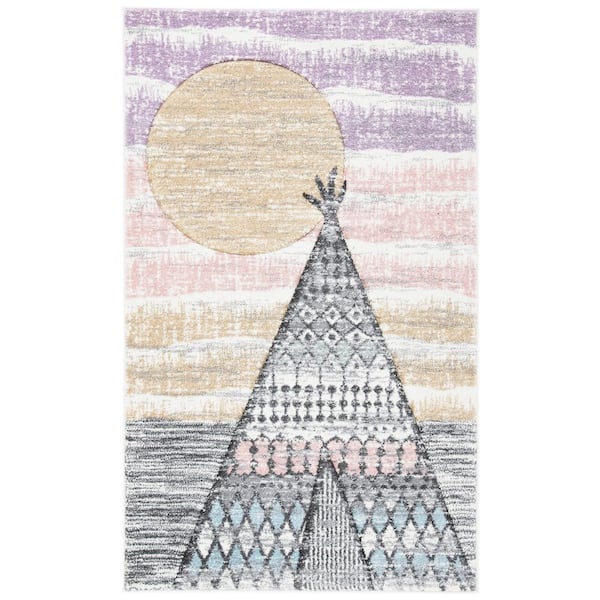 Carousel Kids 2 ft. x 3 ft. Gray/Pink Sunset Teepee Area Rug