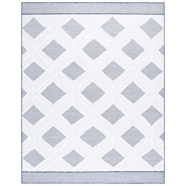 Cabana Ivory/Navy 9 ft. x 12 ft. High-Low Diamond Border Indoor/Outdoor Area Rug