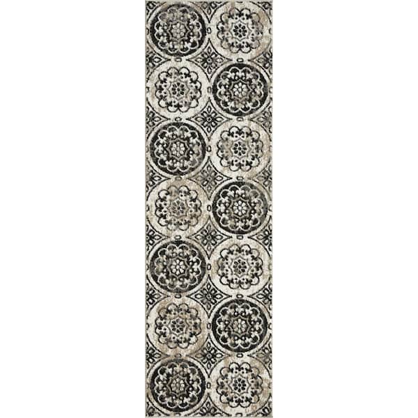 LOOMAKNOTI Ohanzah Owena Cream 2 ft. x 6 ft. 7 in. Medallion Polypropylene Indoor Area Rug