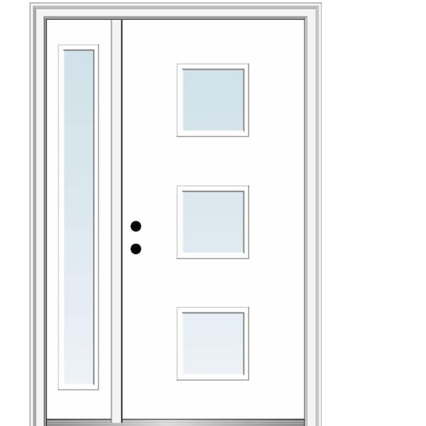 MMI DOOR Aveline 50 in. x 80 in. Right-Hand Inswing 3-Lite Clear Low-E Primed Fiberglass Prehung Front Door on 4-9/16 in. Frame
