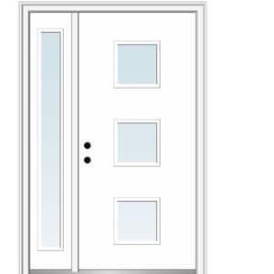 Aveline 50 in. x 80 in. Right-Hand Inswing 3-Lite Clear Low-E Primed Fiberglass Prehung Front Door on 6-9/16 in. Frame