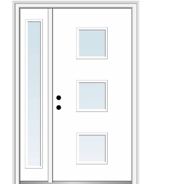 MMI DOOR Aveline 50 in. x 80 in. Right-Hand Inswing 3-Lite Clear Low-E Primed Fiberglass Prehung Front Door on 6-9/16 in. Frame