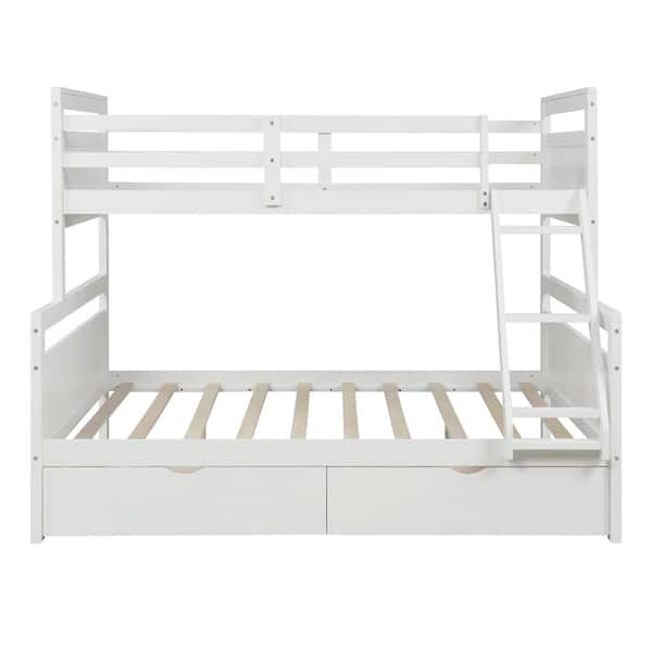 Quallfurn White Twin Over Full Bunk Bed, Bunk Bed Ladder Hooks Home Depot
