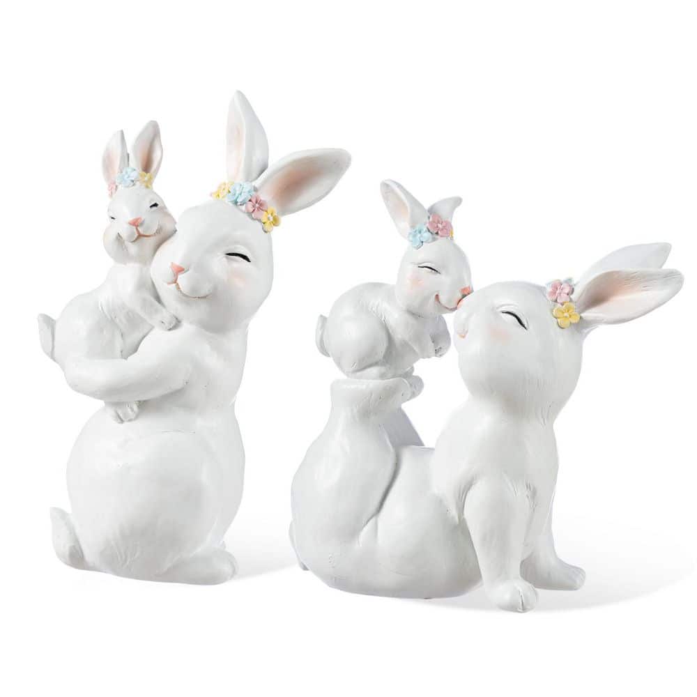 Glitzhome 7.50 in. H Easter Resin Bunny Mom and Baby Table Decor