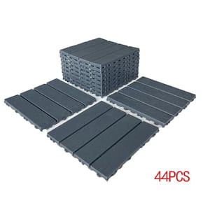 12 in. x 12 in. Outdoor Square Plastic Interlocking Flooring Deck Tiles for Courtyard Garden (Set of 44 pieces) in Gray