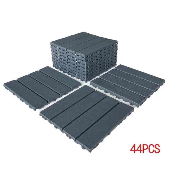 GOGEXX 12 in. x 12 in. Outdoor Square Plastic Interlocking Flooring Deck Tiles for Courtyard Garden (Set of 44 pieces) in Gray