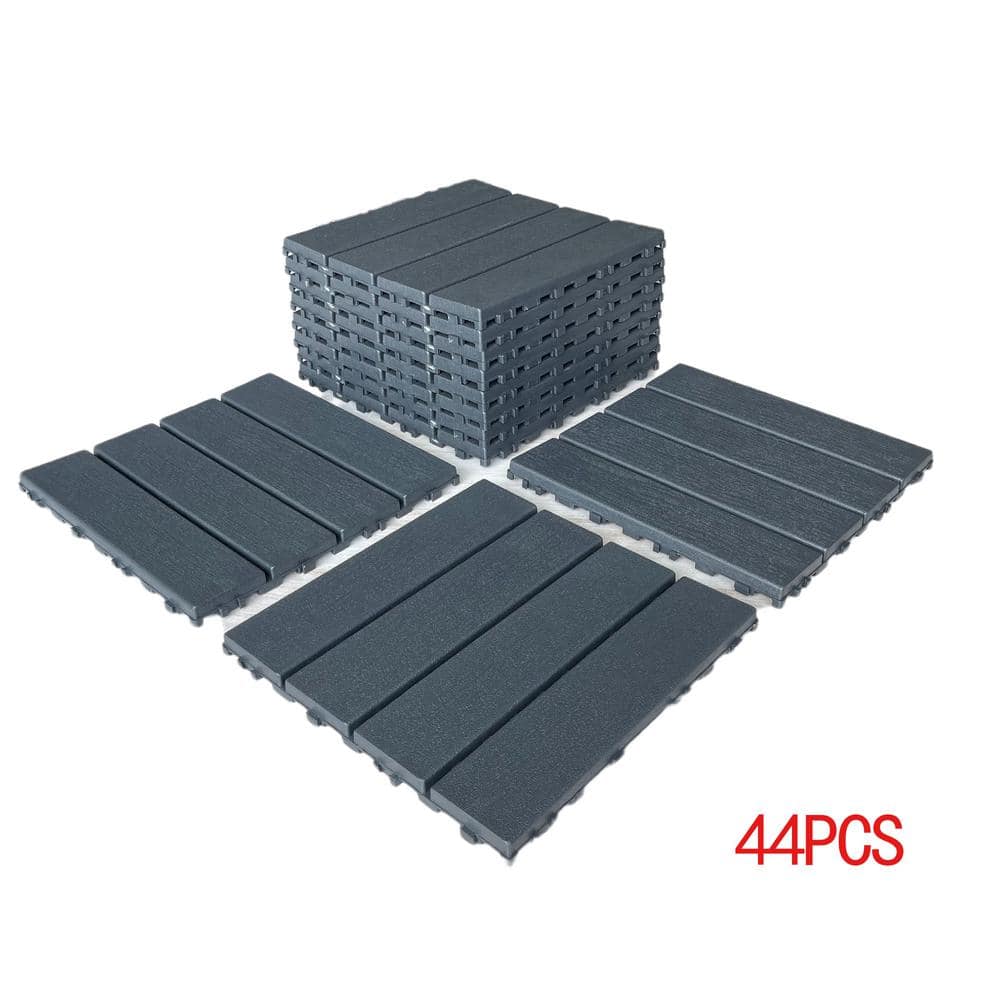 GOGEXX 12 In X 12 In Outdoor Square Plastic Interlocking Flooring   Gray Deck Tiles C F G 90464 64 1000 