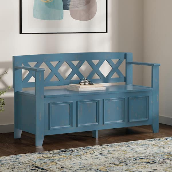 Amherst Distressed Coastal Blue Entryway Storage Bench 48 in. Solid Wood