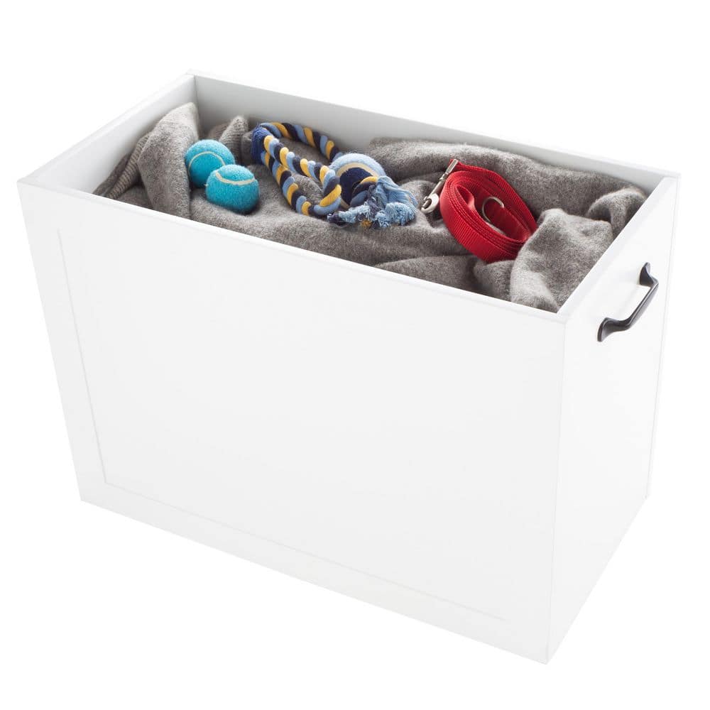 White Elevated Dog Bowls with Hidden Storage and Stainless Steel