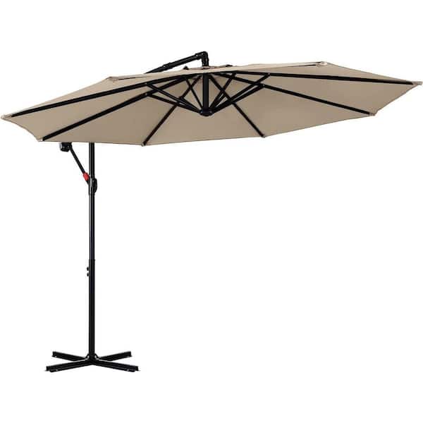 Dyiom 9 ft. Khaki Cantilever Patio Umbrellas, Beach Word Umbrella