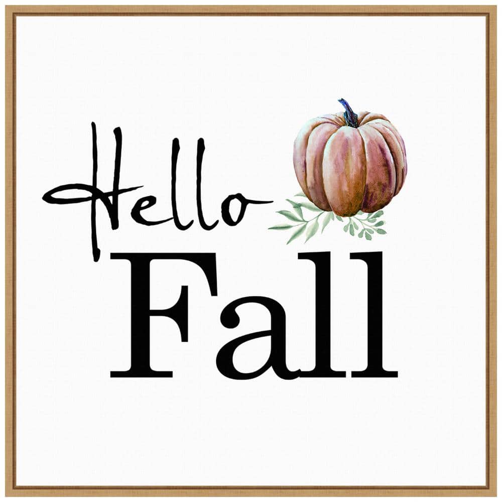 Hello Fall Pumpkin Print on Canvas with Maple Frame