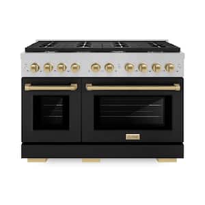 Autograph Edition 48 in. 8 Burner Double Oven Gas Range with Black Matte Doors and Champagne Bronze Accents