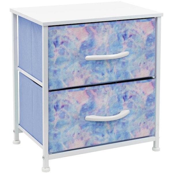 Nightstand 2-Drawer Tie-Dye Blue Dresser 11.87 in. D x 17.75 in. W x 20 in. H