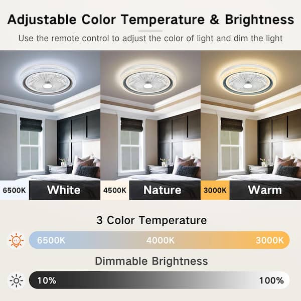 Modern Cage 19 in. Smart Indoor White Dimmable Crystal Flush Mount Ceiling Fan with Integrated Light and Remote