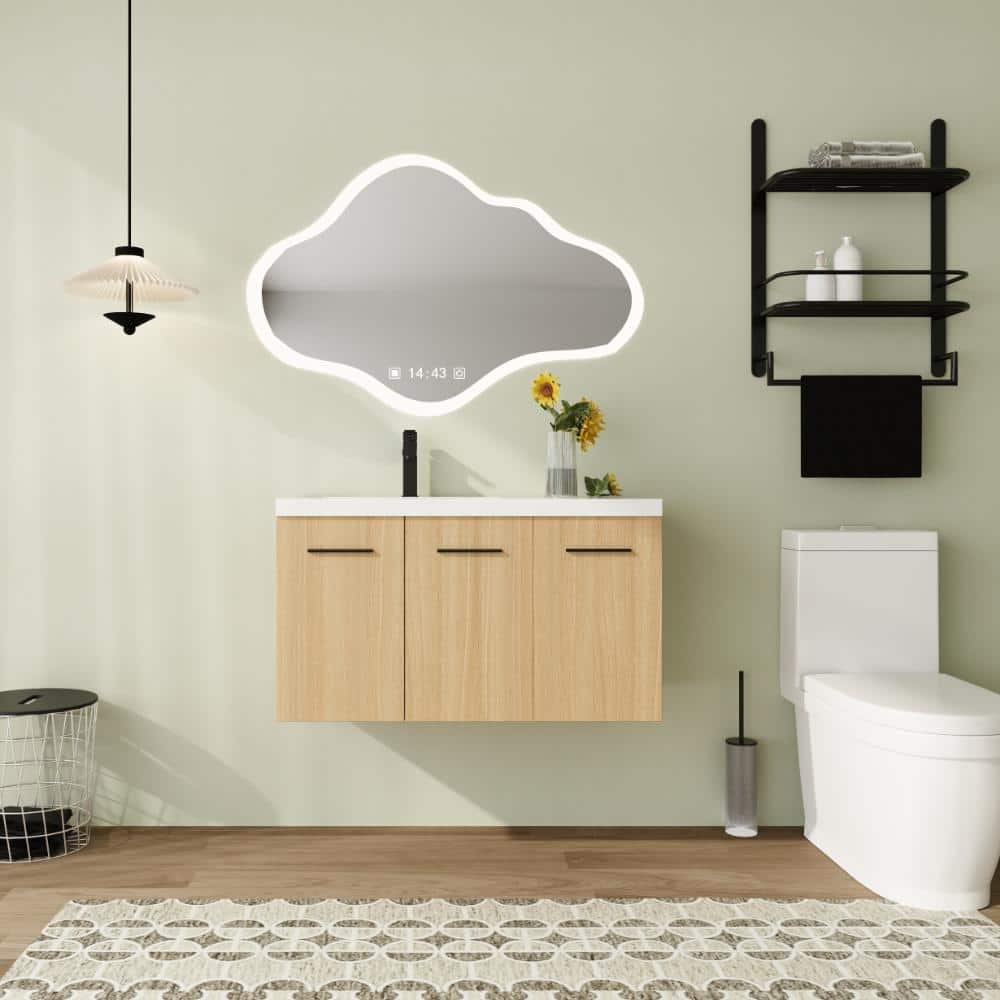 36 in. Wall-Mounted Single Light Oak Bath Vanity with White Resin Top Unassembled price history on PriceWatchPro