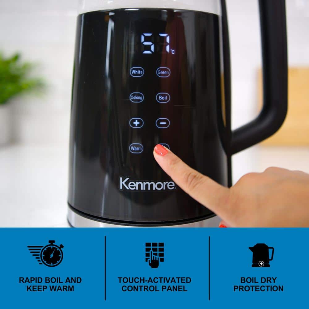 1.7L Black Double-Walled Glass Electric Kettle with Digital Control