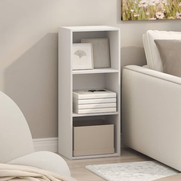 LUDER 31.5 in. Tall Plain White Wood 3-Shelf Bookcase