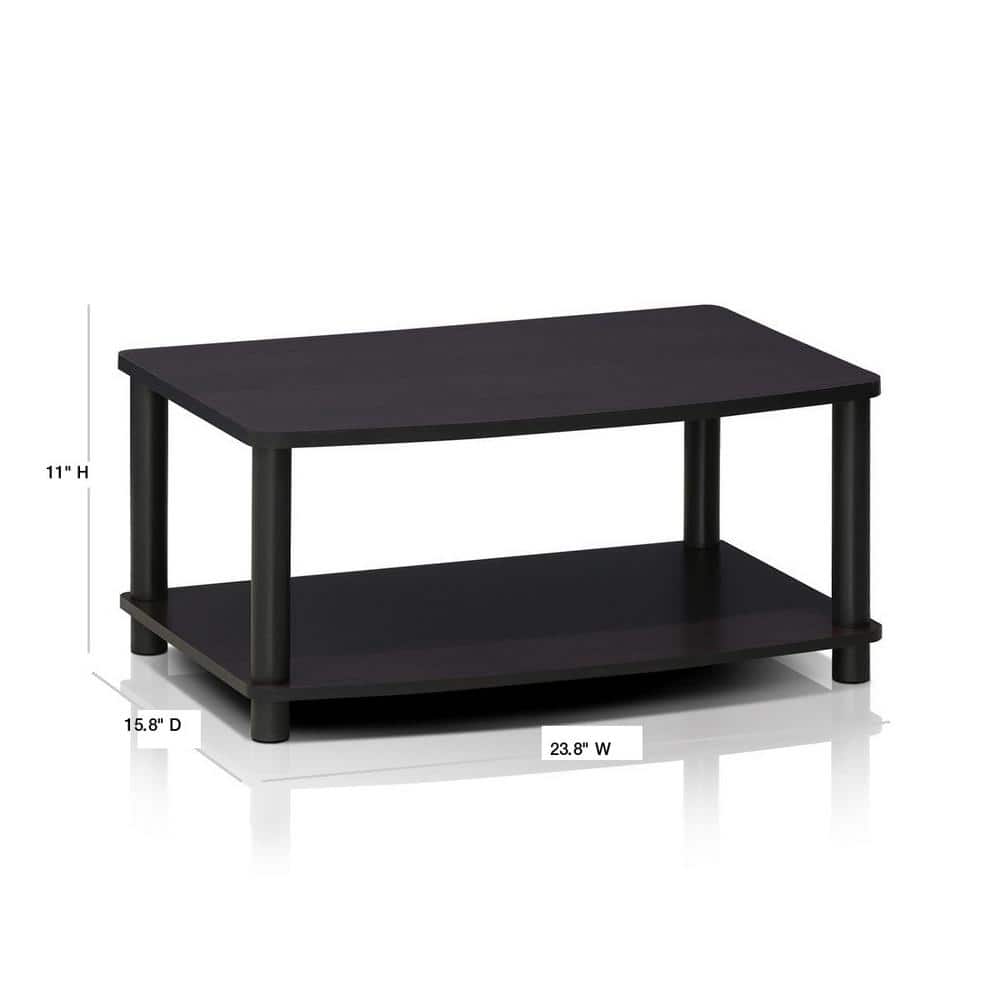 Dark Walnut 2-Tier Rectangular TV Stand with PVC Poles